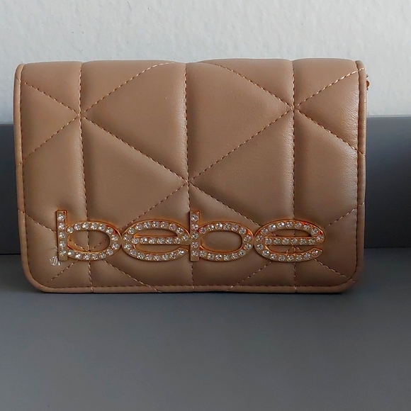 bebe Handbags - Bebe Zaza Flap Quilted Crossbody Beige